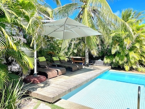 Indoor pool, outdoor pool, pool loungers