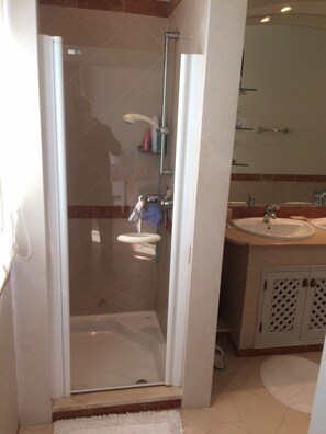Bathtub, hair dryer, bidet, towels