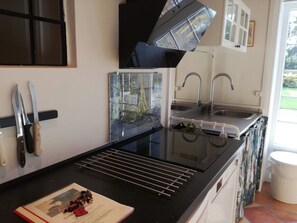 Frigorífico, microondas, horno y placa de cocina