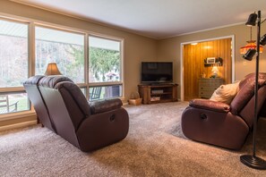 TV, fireplace, DVD player, books