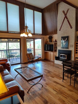 TV connectée, cheminée, livres