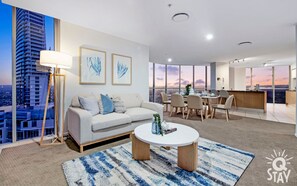 Apartment, 5 Bedrooms, Sea Facing | Living area | Flat-screen TV, DVD player - Chevron Renaissance - Q Stay (Surfers Paradise)
