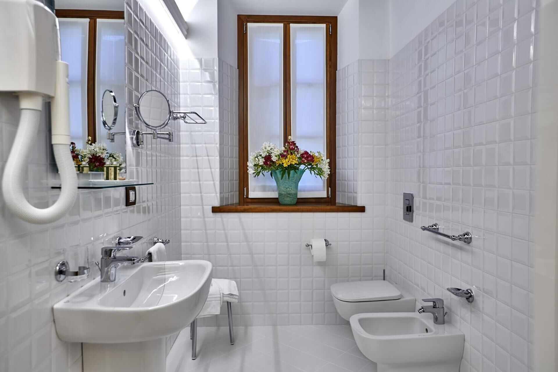 shower, free toiletries, hair dryer, bidet