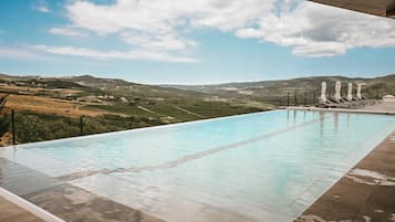 Seasonal outdoor pool, sun loungers
