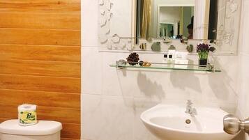 Shower, free toiletries, towels