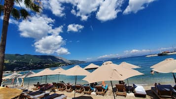 Beach nearby, sun loungers, beach umbrellas