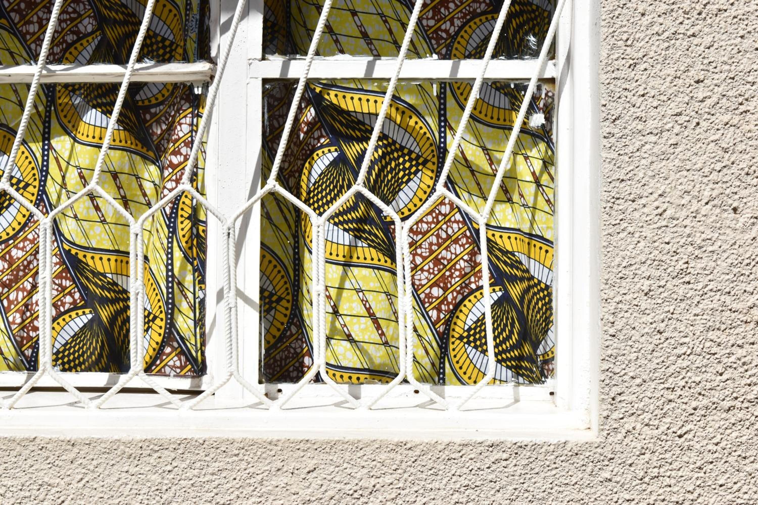 A window with a geometric pattern.
