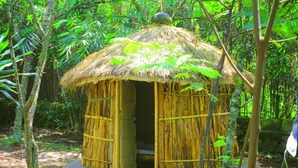 A small, thatched-roof hut with a simple, open entrance, surrounded by dense greenery. - Red Rocks Campsite & Guesthouse (Muko)