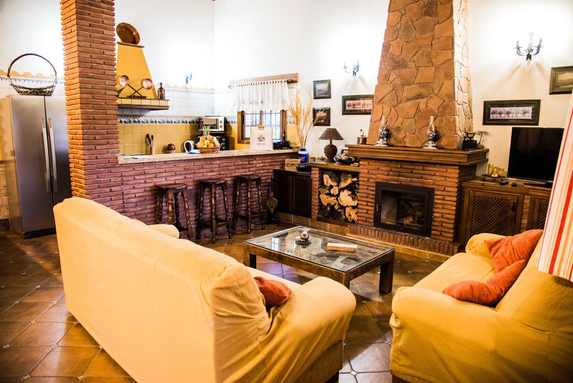 智能电视、壁炉、DVD 播放器、书