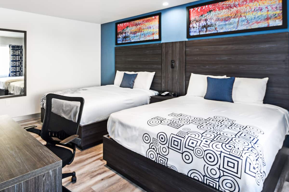 Basic Single Room, 2 Queen Beds, Non Smoking | Desk, iron/ironing board, WiFi (free), bed sheets