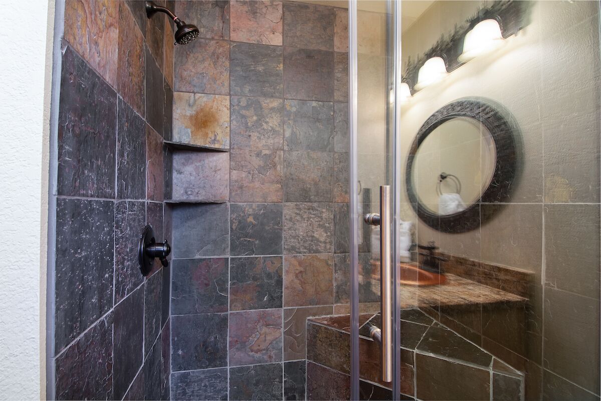 Combined shower/tub, hair dryer