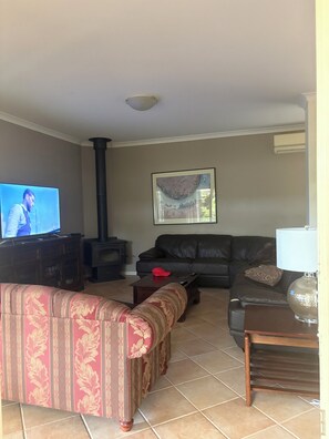 TV, peis, DVD-spiller og filmbibliotek