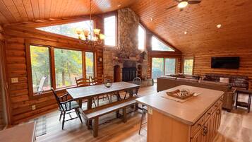 Smart TV, fireplace, video games, DVD player