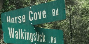 A street sign for Horse Cove Rd and Walkingsick Rd. - Four Seasons Private Suite on Chestnut Ridge in Highlands - Private Club Access (Highlands)