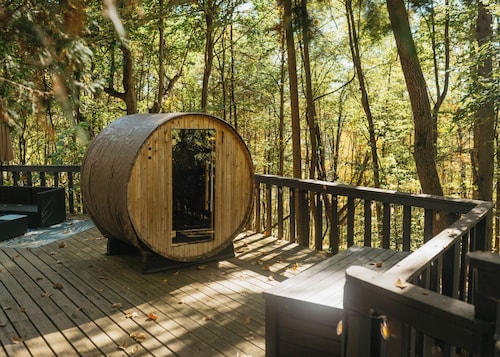 Pool, sauna, large 2000sf deck, tennis court, a private trail, 15.5 acres 