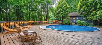 Pool, sauna, large 2000sf deck, tennis court, a private trail, 15.5 acres