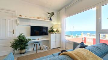 Een televisie, boeken en een stereo