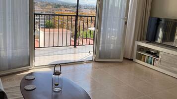 Una Smart TV, un reproductor de DVD, libros, una biblioteca de música