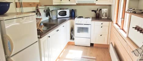 Fridge, stovetop, coffee/tea maker