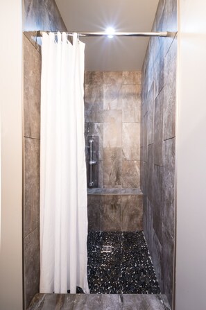 Ensemble baignoire-douche, séchoir à cheveux, serviettes fournies, savon