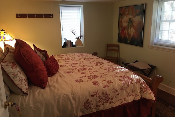 Room #2: Sleeps 2
King bed
Shared Bath