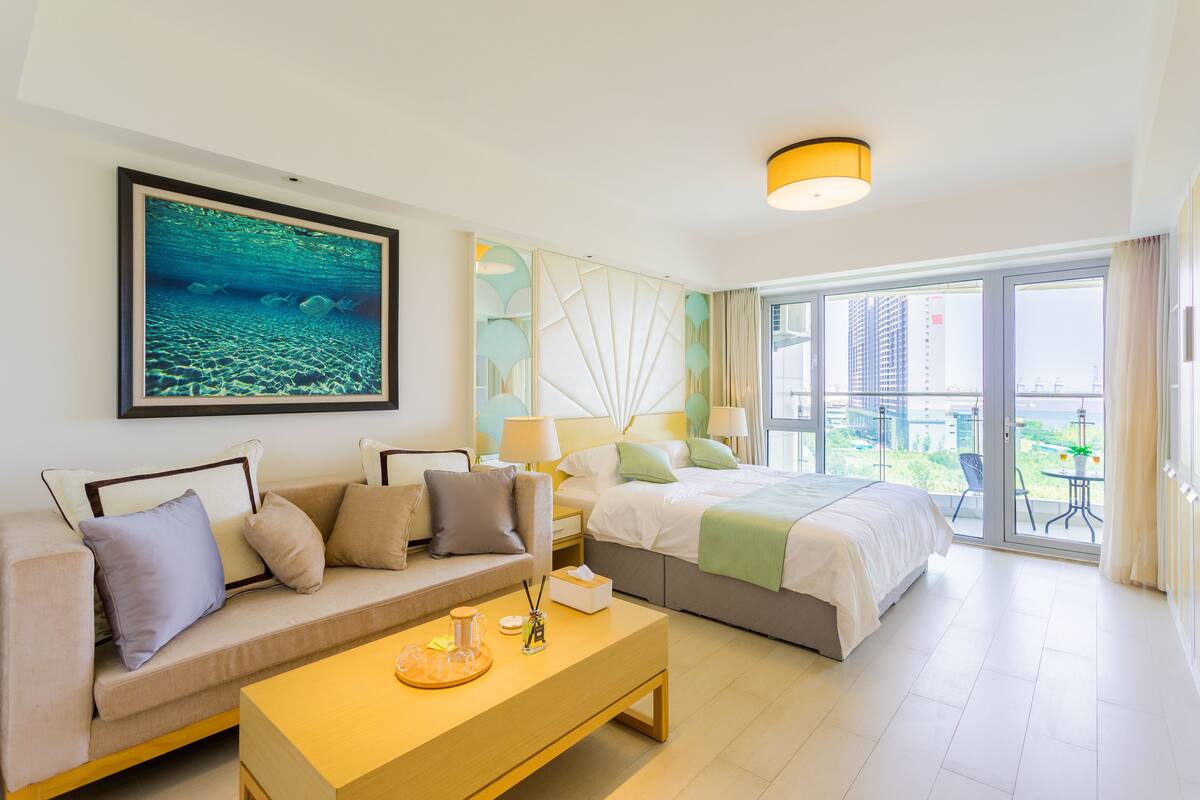 Tweepersoonskamer, uitzicht op zee | Luxe beddengoed, donsdekens, bedden met traagschuimmatrassen