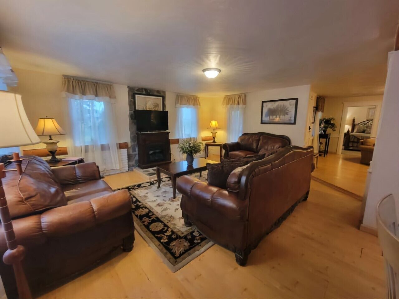 TV, fireplace, DVD player, books