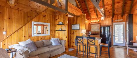 TV, fireplace, DVD player, music library