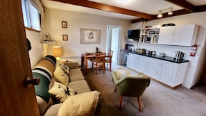 Smart TV, DVD player, books, video library