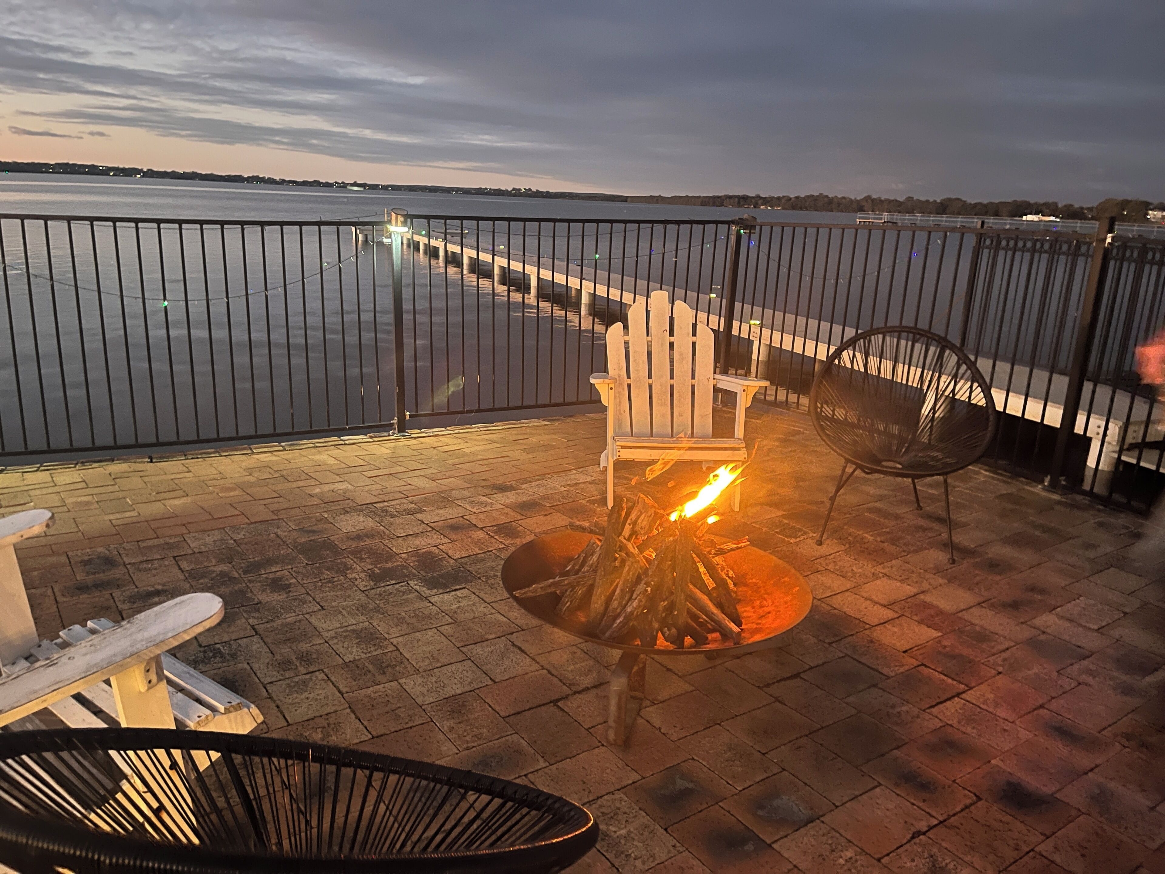 Firepit Fridays by our lakefront and jetty