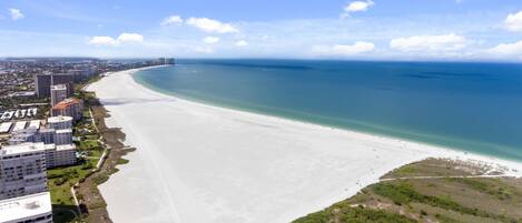 On the beach, sun-loungers, beach towels