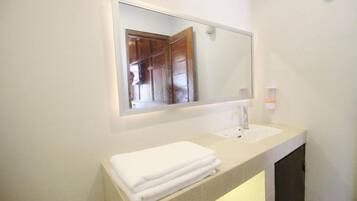 Cottage | Badkamer | Een douche, gratis toiletartikelen, handdoeken