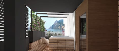 Elite Studio Suite, Hot Tub, Partial Lake View | Terrace/patio