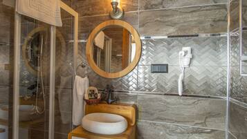 Standard Double Room, 1 Double Bed | Bathroom | Shower, hair dryer, slippers, towels
