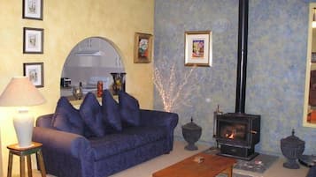 TV, fireplace, DVD player, books