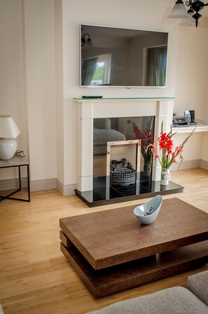 TV, fireplace, DVD player, stereo