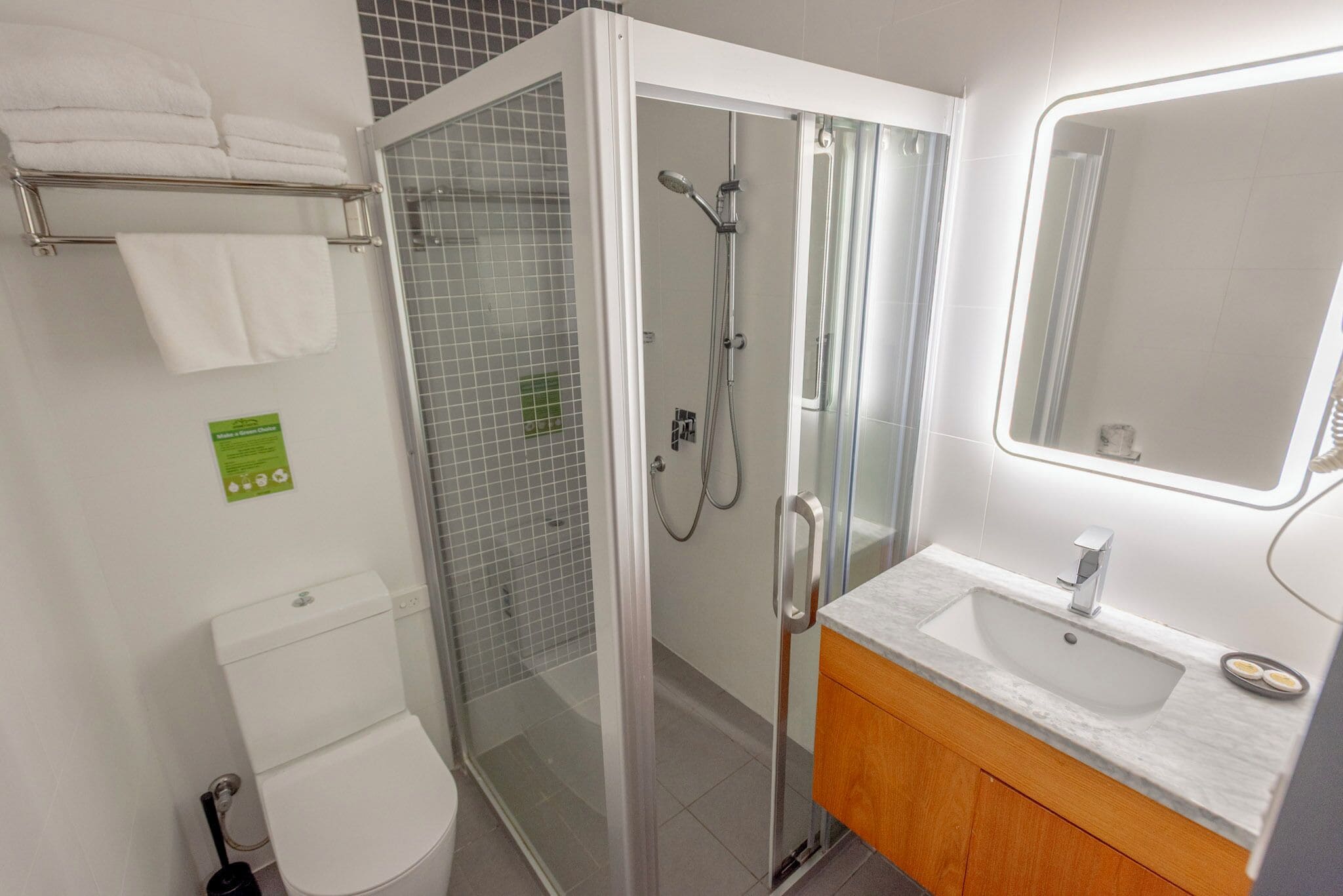 premium family room  | bathroom | shower, rainfall showerhead, free toiletries, hair dryer