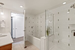 Bathtub, hair dryer, towels