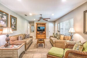 تلفزيون، مدفأة، مشغل دي في دي، كُتُب