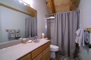 Ensemble douche/baignoire, sèche-cheveux, shampoing