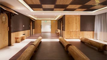 Steam room, body treatments, Swedish massages, Thai massages, facials