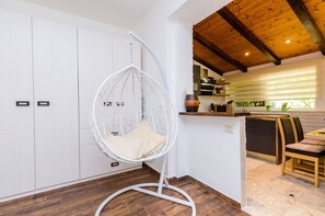 Studio apartment with patio | 1 bedroom, desk, soundproofing, iron/ironing board