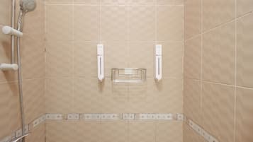 Shower, free toiletries, towels