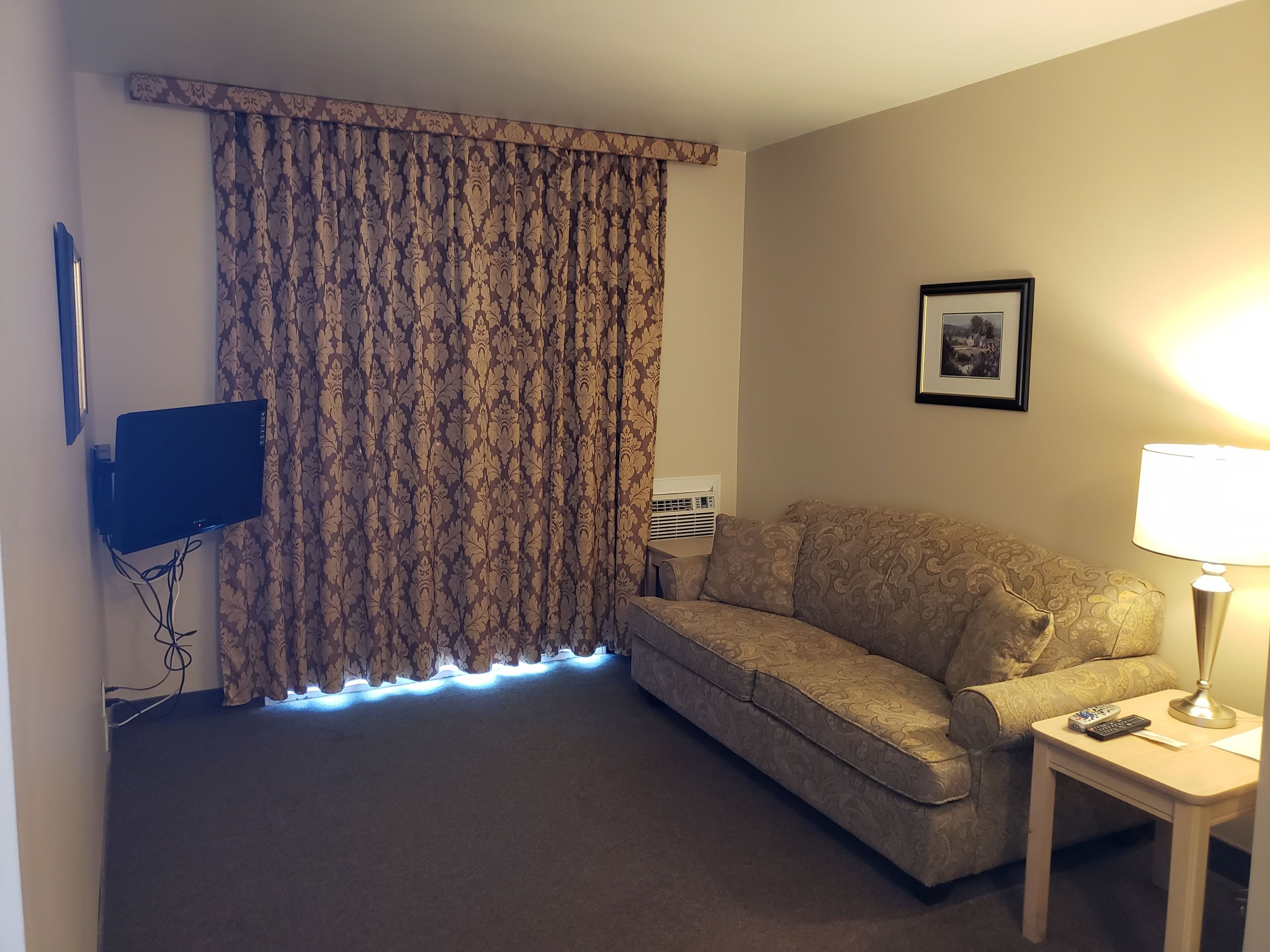 standard suite, 1 queen bed with sofa bed, non smoking | living area | 40-inch smart tv with satellite channels