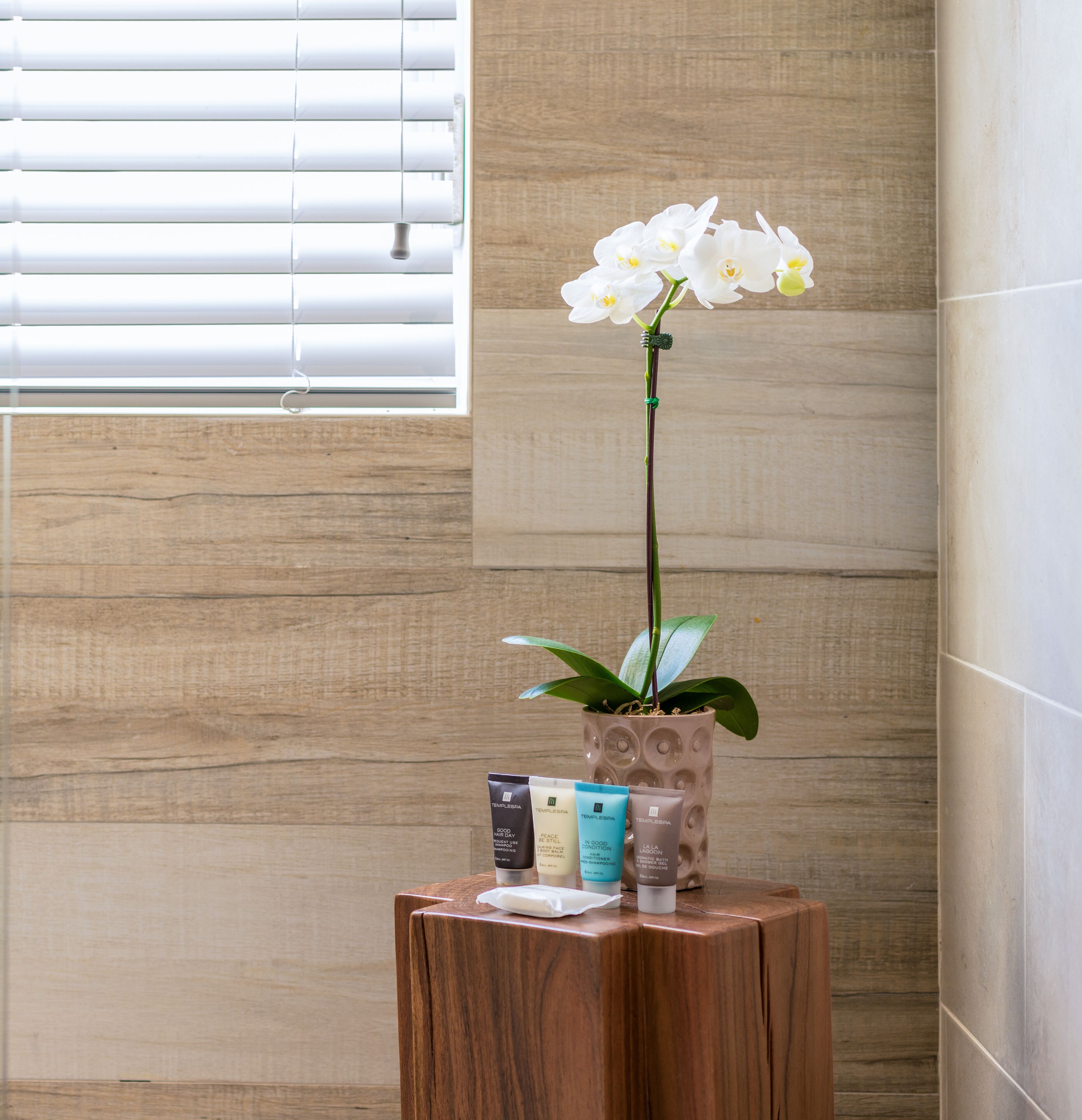 shower, rainfall showerhead, designer toiletries, hair dryer