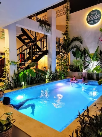 Outdoor pool, sun loungers