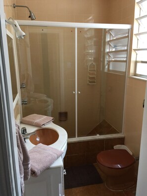 Ensemble baignoire-douche, séchoir à cheveux, serviettes fournies