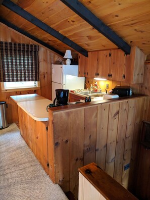 Full-size fridge, microwave, oven, stovetop