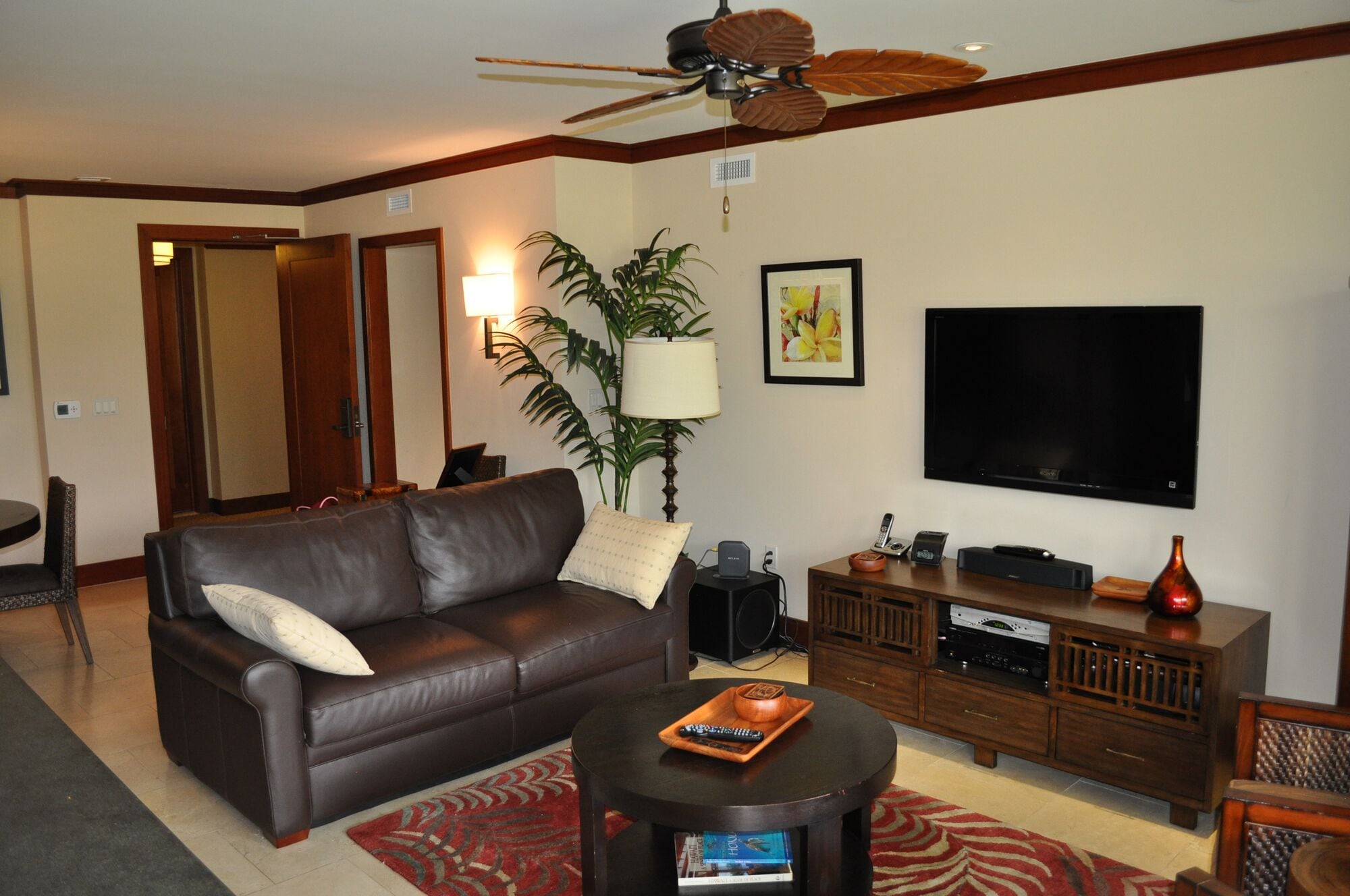 Large tvs in the family and both bedrooms with hi def dvr and free internet.