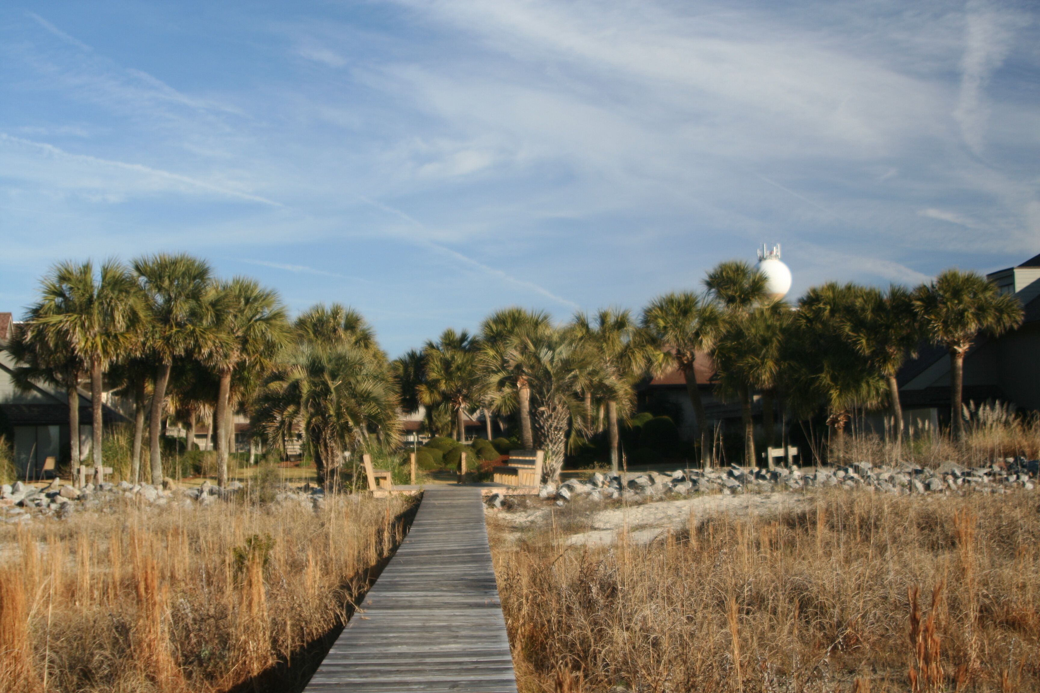 View from end of boardwalk towards condo complex